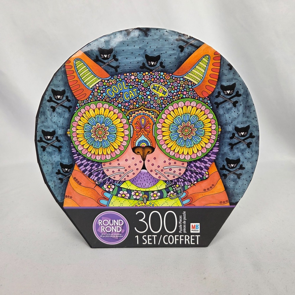 New Sealed Spin Master Milton Bradley Cool Cat 300 Piece Round Jigsaw Puzzle 20"